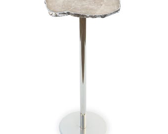 Smoky Quartz Side Table with Single Leg Stand