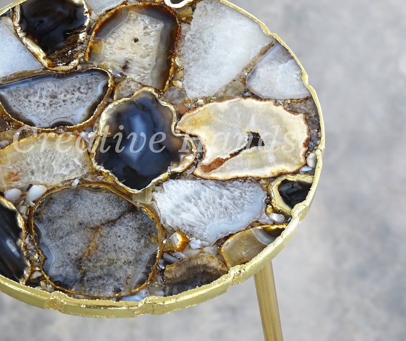 Natural Agate Table with Uneven Edges, Occasional Round Table, Composite Agate Side Table image 6