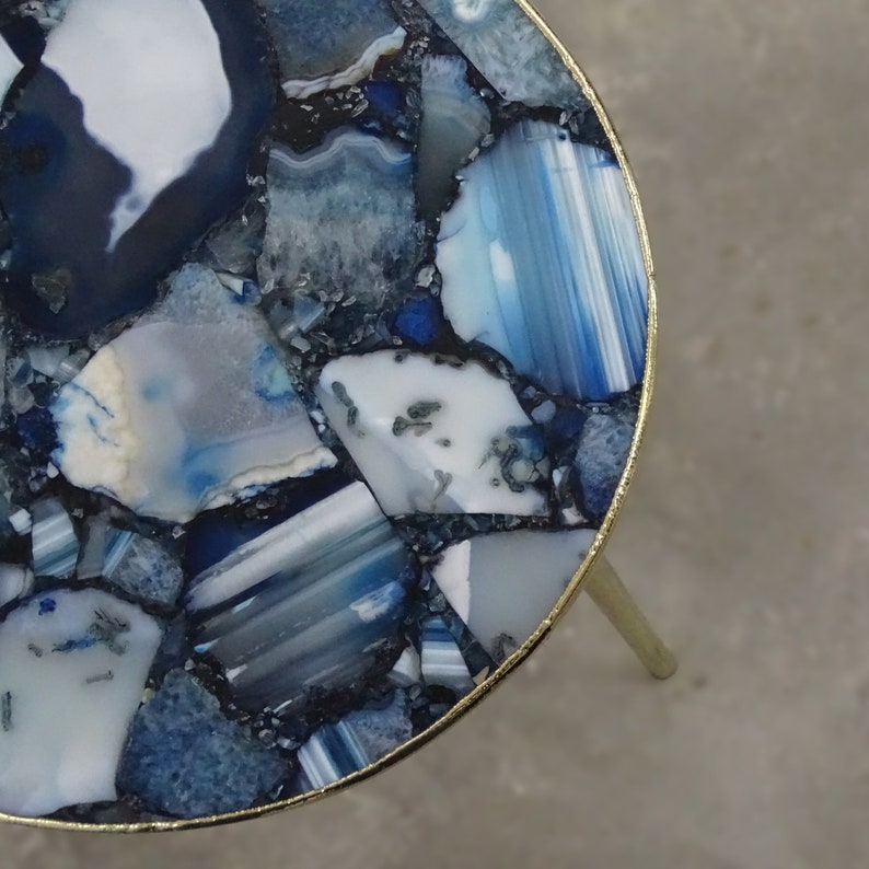 Blue Agate Table Occasional Round Table Composite Agate Side Etsy