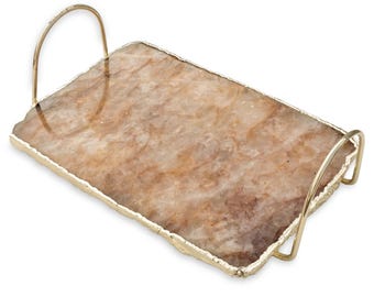 Golden Quartz Tray with Handle, Countertop Decor, House Warming Gift.