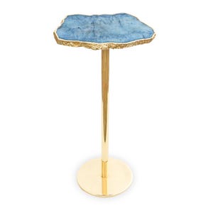Blue Agate Drink Table: Gold Base Accent Table, Natural Edge