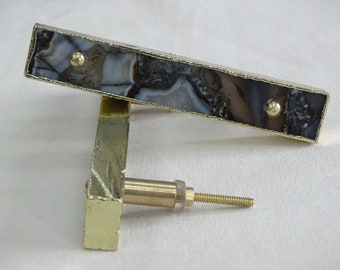 Gray Agate Cabinet Drawer Pull, Gold Plated Edge, Decorative Handle