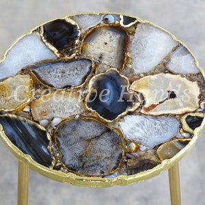 Natural Agate Table with Uneven Edges, Occasional Round Table, Composite Agate Side Table image 4