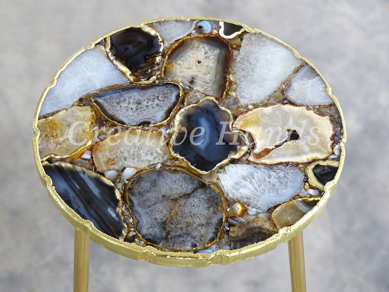 Natural Agate Table with Uneven Edges, Occasional Round Table, Composite Agate Side Table image 4