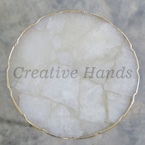 White Agate Table with Uneven Edges, Occasional Round Table, Composite Agate Side Table