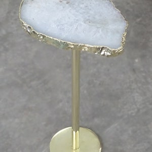 Handcrafted Gray Agate Drink Table:Gold Plated Edge, Single Leg Stand