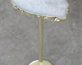 Gray Agate Drink Table with Single Leg Stand, Single slice Agate Drink Table with Natural Edges