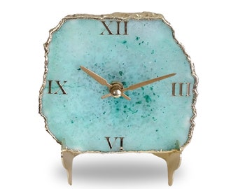 Aqua Agate Clock, Modern Desk/Wall Clock, Perfect Gift, House warming gifts.