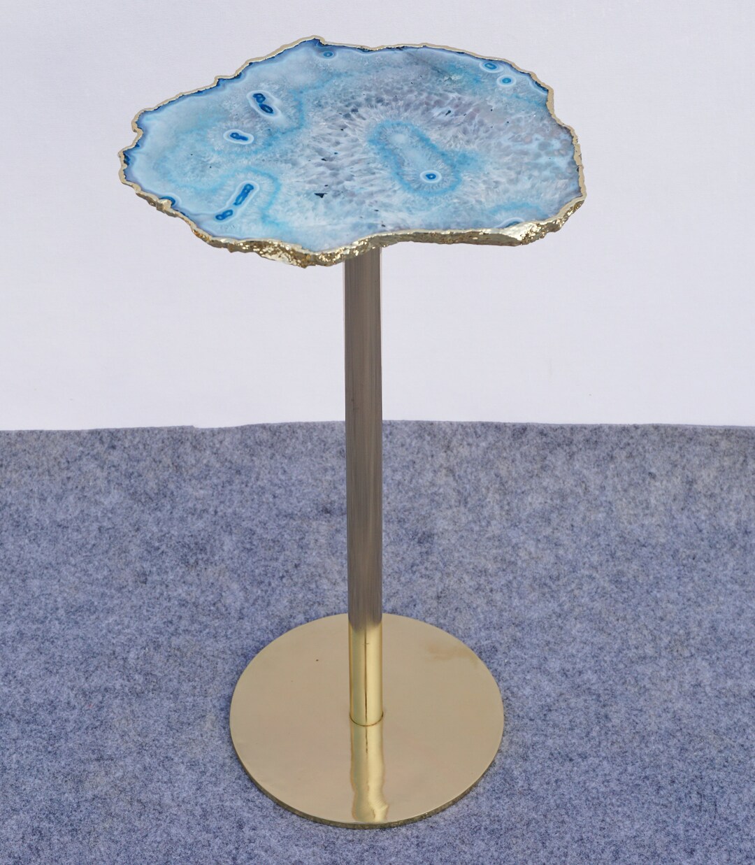 Blue Agate Drink Table With Single Leg Stand, Single Slice Agate Drink ...