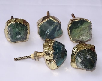 Pomelli/pomelli per cassetti per armadietti in cristallo di rocca, agata muschio, maniglia decorativa interna