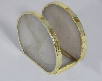 White Agate Napkin Holder with Gold Plated Edge