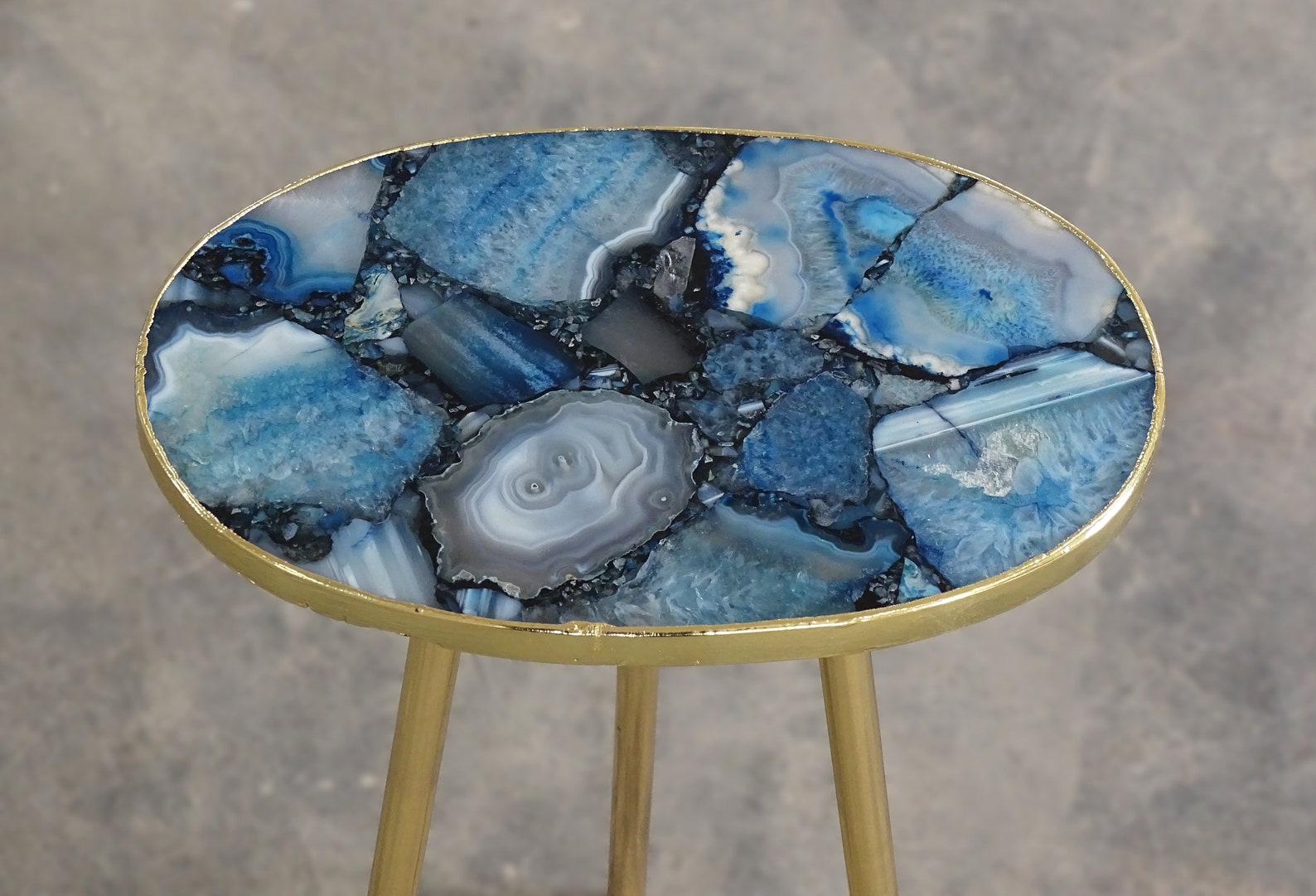 Blue Agate Oblong/Oval Table Composite Agate Drink Table Etsy