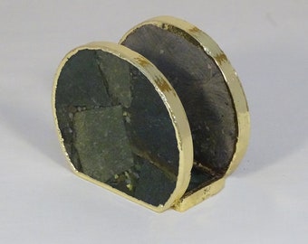 Sage Agate Napkin Holder with Gold Plated Edge