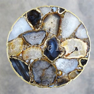 Natural Agate Table with Uneven Edges, Occasional Round Table, Composite Agate Side Table image 7