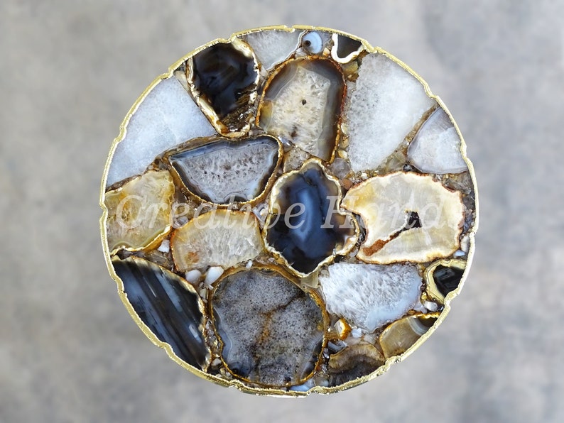 Natural Agate Table with Uneven Edges, Occasional Round Table, Composite Agate Side Table image 7