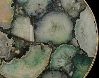 Green Agate Table, Occasional Round Table, Composite Agate Side Table
