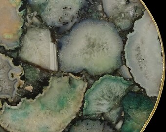 Handcrafted Green Agate Side Table: Gold Plated Edge