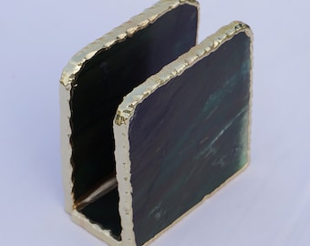 Mica Agate Napkin Holder with Gold Plated Edge