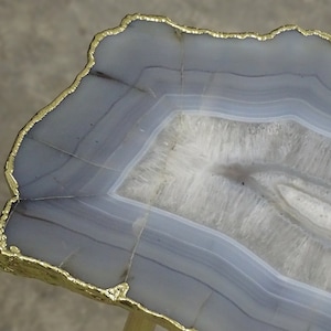 Gray Agate Drink Table, Single slice Agate Drink Table with Natural Edges