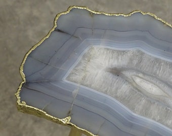Gray Agate Drink Table, Single slice Agate Drink Table with Natural Edges
