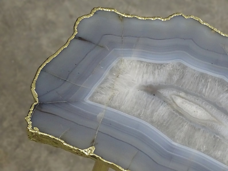 Gray Agate Drink Table, Single slice Agate Drink Table with Natural Edges