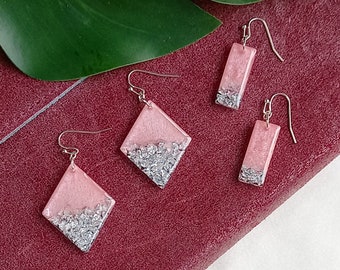 dangle earrings silver Handmade pressed flower earrings resin earrings dangle drop gift for her dangle earrings women gold leaf