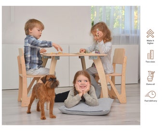 Wooden Activity Table and Chair SET / Exclusive gifs for children and grandchildren / Growing size table / Ecological natural materials