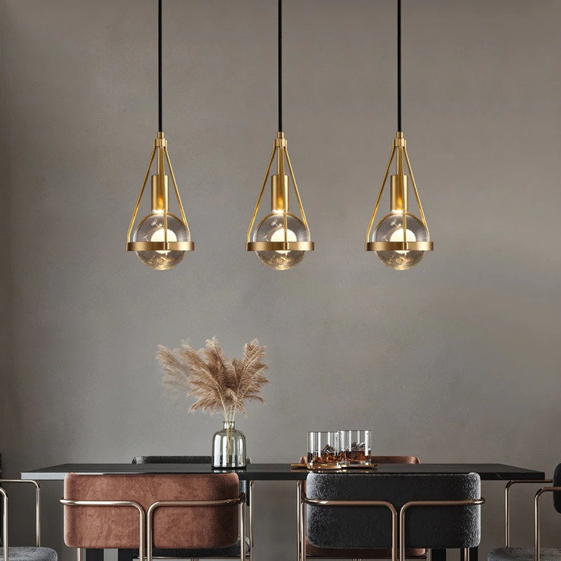 Gold Crystal Pendant Light Hanging Lighting Fixture Home Etsy