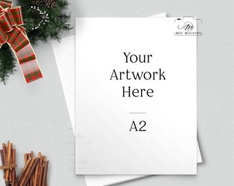 Carte avec la maquette de carte de Noël de couronne A2, téléchargement instantané de maquette de carte de vacances A2