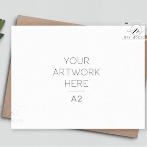 Grußkarte Mock-up mit Kraft, braun umschlag, A2-Karte Mock-up für Instant JPEG Digital Download