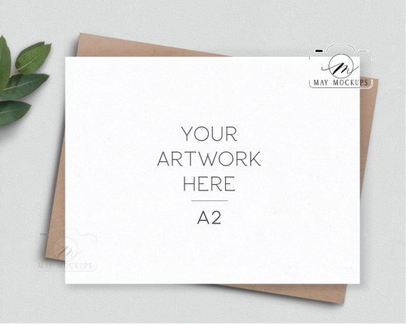 Greeting card mockup with kraft, brown envelope, A2 card mock-up for Instant JPEG Digital Download