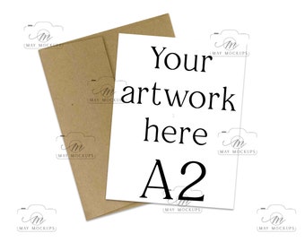 Maquette de carte A2 avec enveloppe kraft brune, maquette de carte A2 pour téléchargement numérique JPEG instantané
