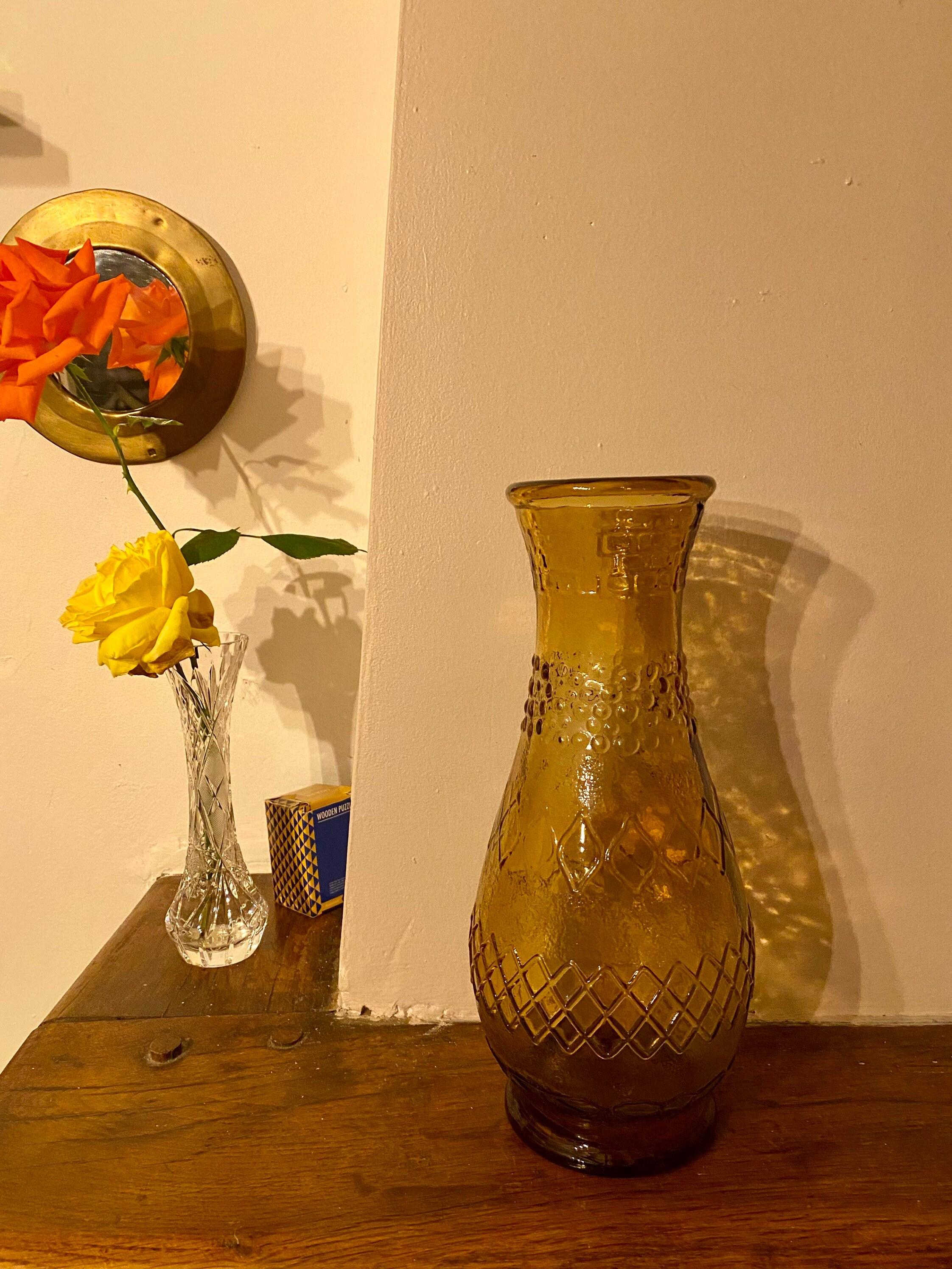 Ancien Vase Verre Italien - Ambré