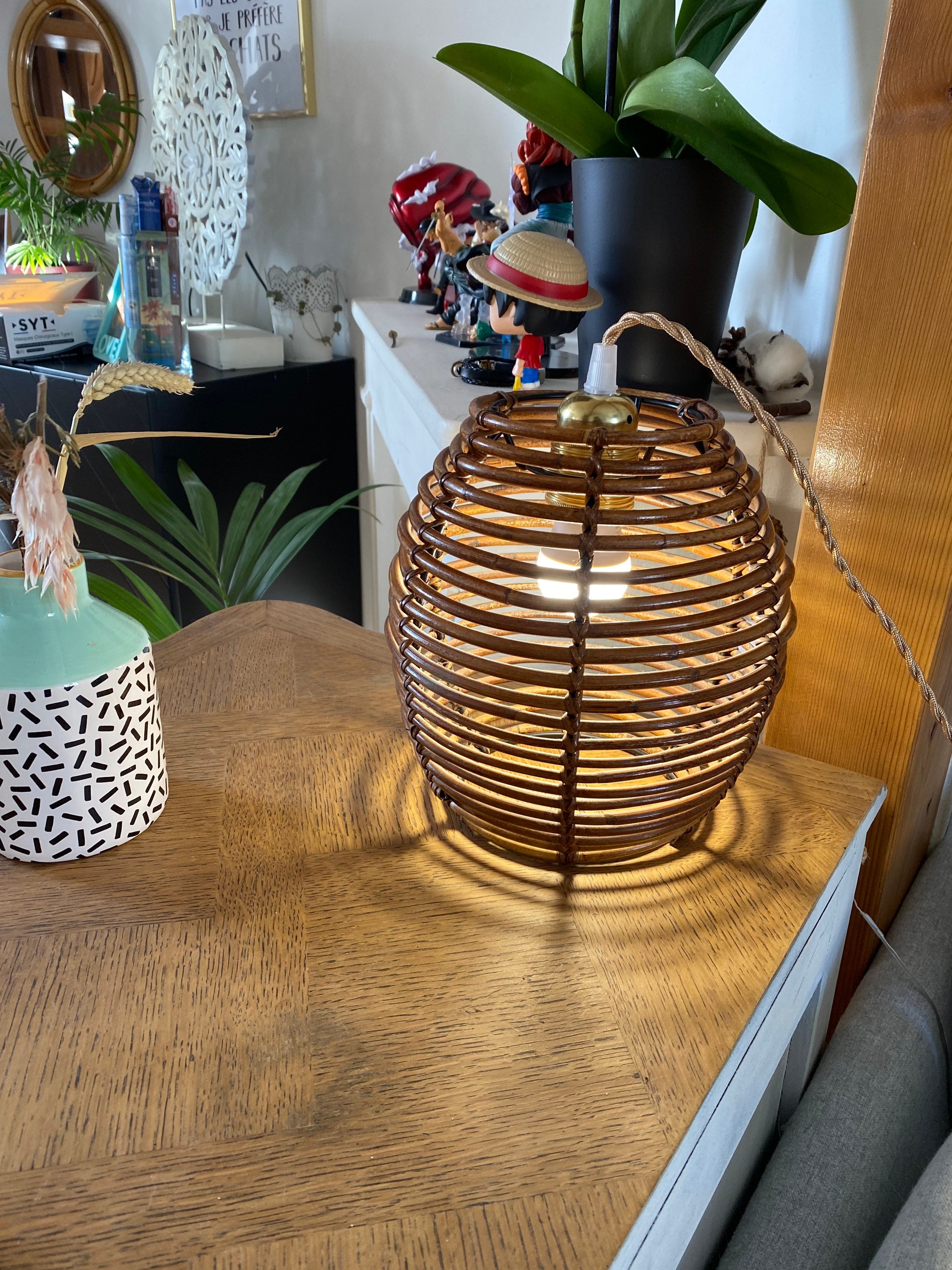 Lampe à Poser // Abat Jour en Rotin