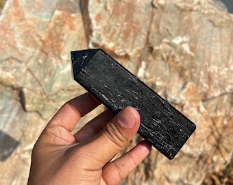 Natural Large Black Tourmaline Crystal Point Tower Metaphysical Meditation Healing Energy-Spiritual Protection-Root Chakra-Grounding Crystal