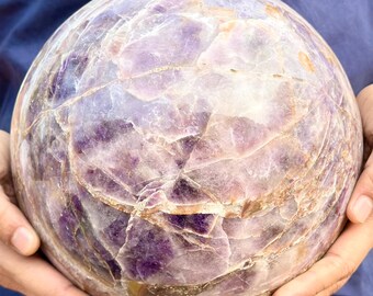 Grande sfera di ametista a chevron, sfera di cristallo di ametista Dream lucida, decorazione per la casa in India