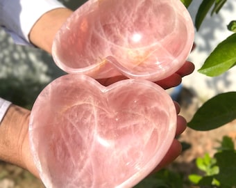 Rose Quartz Crystal Heart Bowl: Jewelry Dish, Cleansing Stone (5&quot;+ inches)
