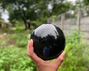 Large Black Obsidian Sphere | Natural Crystal Ball for Home Decor, Meditation, Protection
