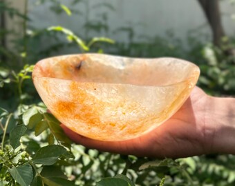 Golden Healer Quartz Crystal Bowl: Chakra Healing Gemstone Dish
