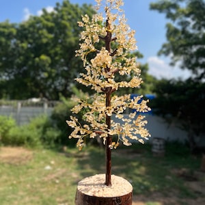 Natural Citrine Christmas Fengashui Bonsai Money Tree Original Gemstone for Abundance & Prosperity Positive Energy Decor for Home Gift.