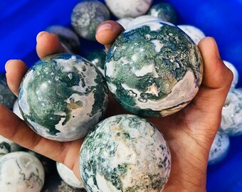 Moss Agate Sphere | Moss Agate Sphere Wholesale | Druze Agate Sphere | Bulk Moss Agate Healing Crystal Ball | Druze Crystal Sphere For Gift