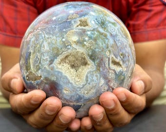 Esfera grande de ágata musgosa drusa / Bola de cristal verde, decoración gótica, piedra de meditación