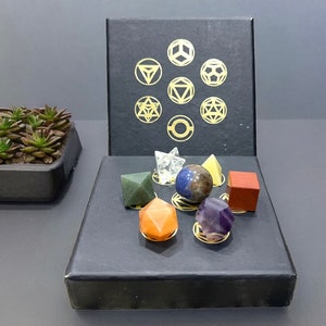 7 pcs Chakra Platonic Solids Sacred Geometric Set Crystal Geometry Set for crystal healing education purpose chakra set for healing gift
