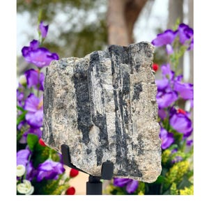 280mm Black Tourmaline Rough in Stand, Raw Tourmaline in Metal Stand, Tourmaline Gemstones Providing Relief, Natural Healing Crystal