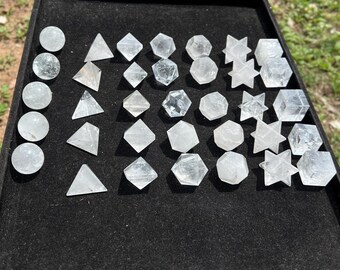 Clear Quartz Platonic Solids Set | Sacred Geometry Crystal Meditation Decor