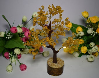 Citrine Gemstone Bonsai Tree Sculpture | Feng Shui Money Tree Decor