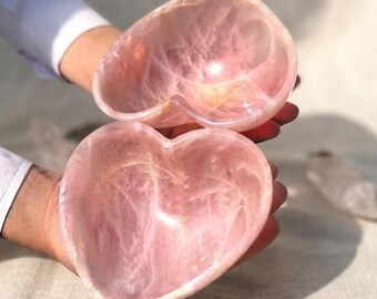 Rose Quartz Heart Bowl, Natural Gemstone Jewelry Dish, 5 Inch Trinket Tray, Pink Crystal Decor
