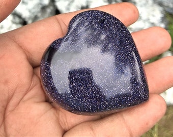 Blue Goldstone Heart: Midnight Blue Silvery Sparkling Carved Shaped Rock Gold Stone,Gold Stone Crystal Heart - brings self acceptance & love