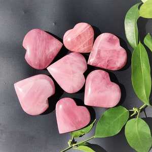 Set of 6 Rose Quartz Heart Stone 1&quot; Wholesale Bulk - Healing Crystals - Pocket Heart Puffed-Loving Crystal-Meditation-Metaphysical Crystal