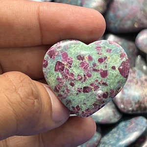 Ruby Fuchsite Puffy Hearts With Nice Little Rubies Polished Ruby Fuchsite Crystal Hearts Pocket Carving Stone Heart Chakra&Good Luck Crystal